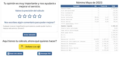 Resultado calculadora de nóminas de vigilante de seguridad